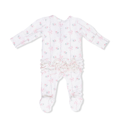 Dainty Buds and Bows 2 Way Ruffle Back Zipper Footie