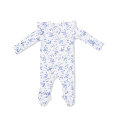 Baby Blue Vines Floral 2 Way Ruffle Back Zipper Footie