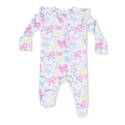 Sweet Bows 2 Way Ruffle Back Zipper Footie