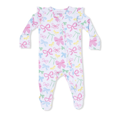 Sweet Bows 2 Way Ruffle Back Zipper Footie