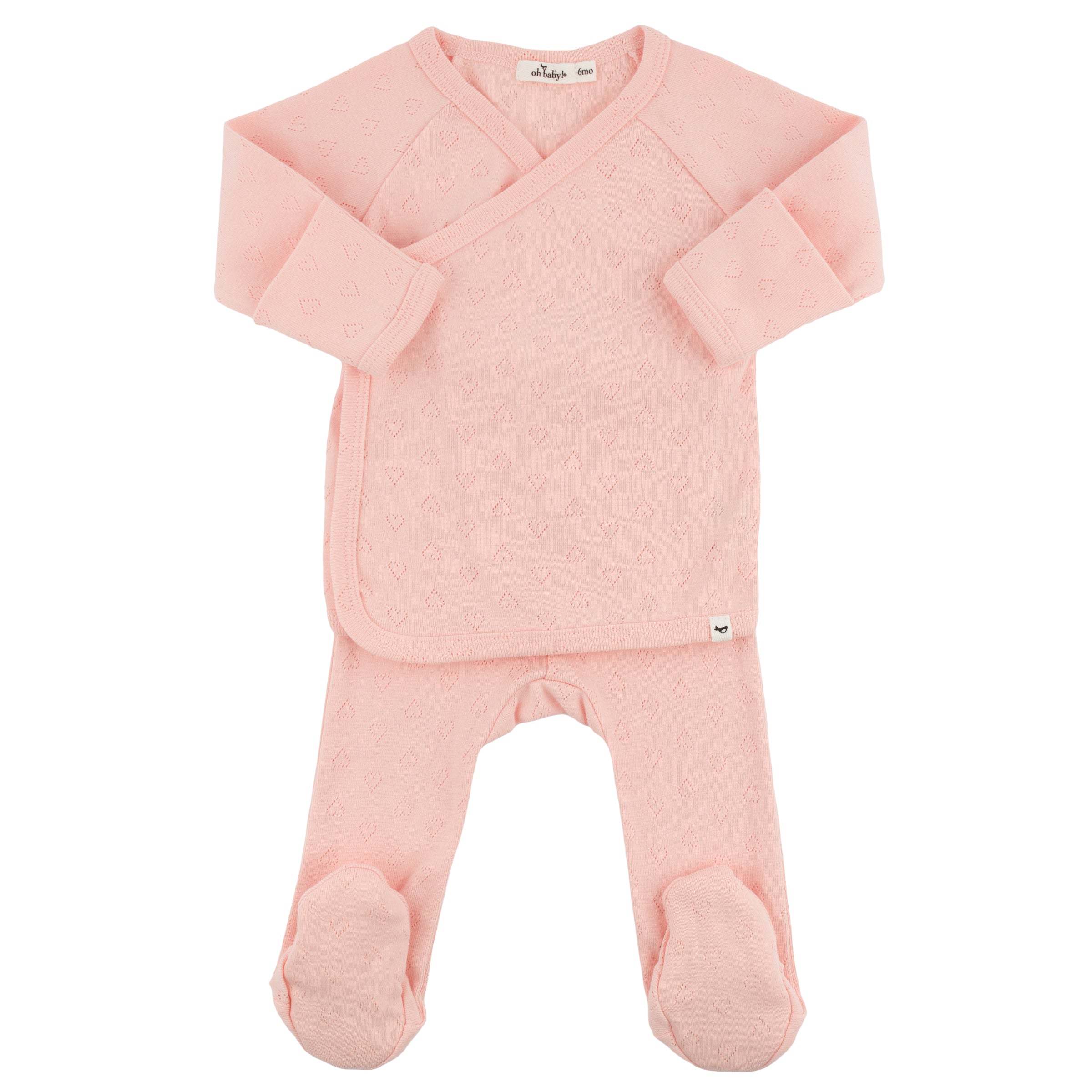 Pink baby outfit with a jacket and pants on a white background