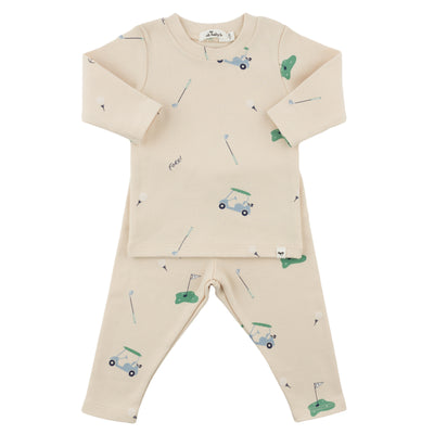 Two Piece Set - Golf Print - Natural