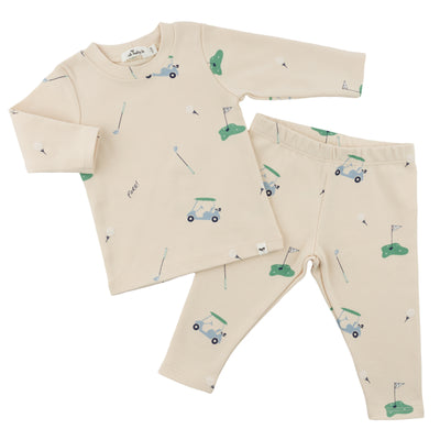 Two Piece Set - Golf Print - Natural
