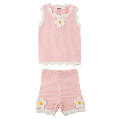 Crochet Daisies Chloe Tank & Short Set - Pink