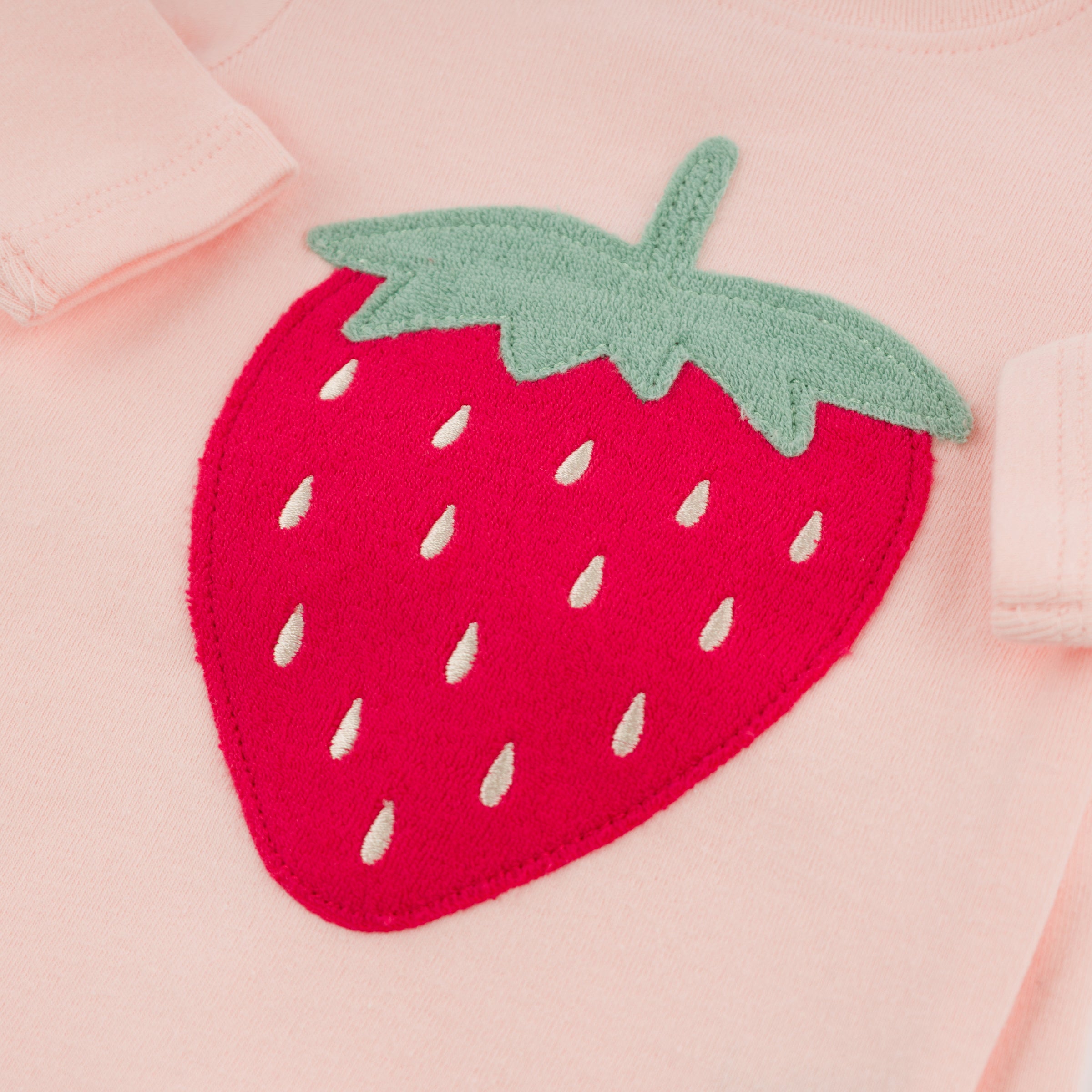 Two Piece Set - Strawberry Applique - Pale Pink