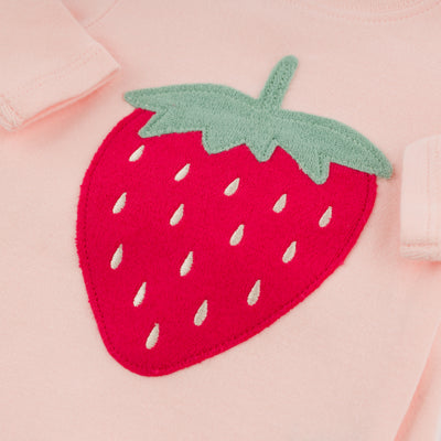 Two Piece Set - Strawberry Applique - Pale Pink