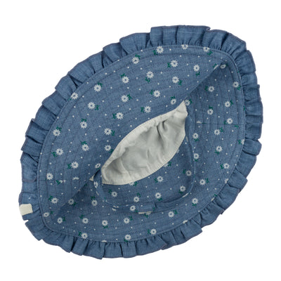 Denim Ruffle Sunhat - Sunburst Flower Print
