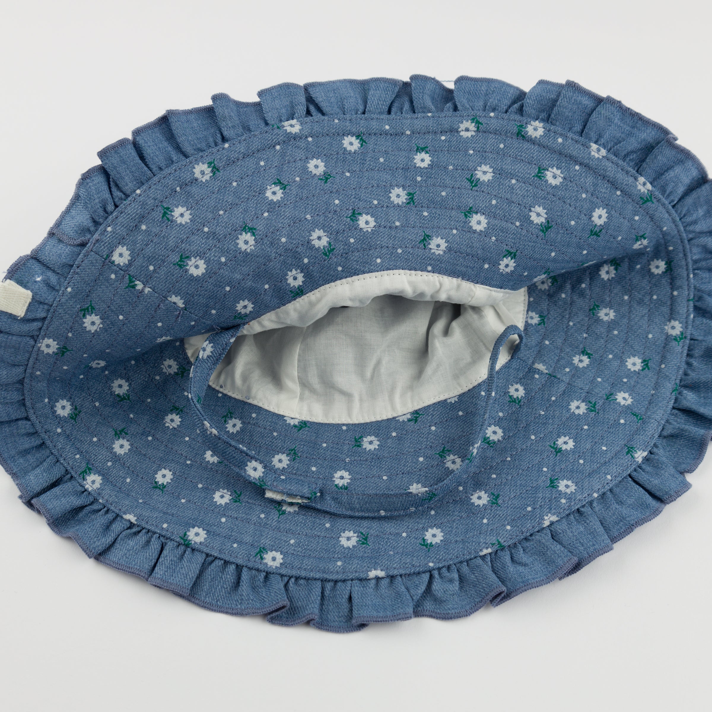 Denim Ruffle Sunhat - Sunburst Flower Print