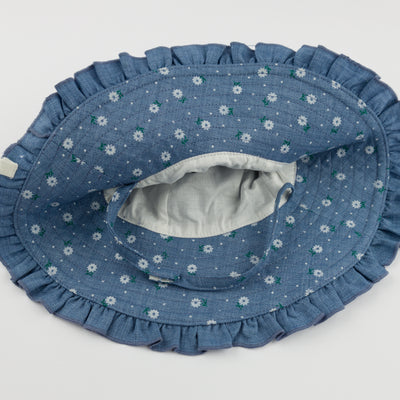 Denim Ruffle Sunhat - Sunburst Flower Print