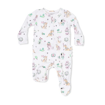 Country Club Dogs Pink 2 Way Ruffle Back Zipper Footie