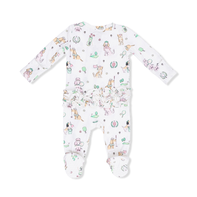 Country Club Dogs Pink 2 Way Ruffle Back Zipper Footie