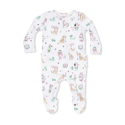 Country Club Dogs Pink 2 Way Ruffle Back Zipper Footie