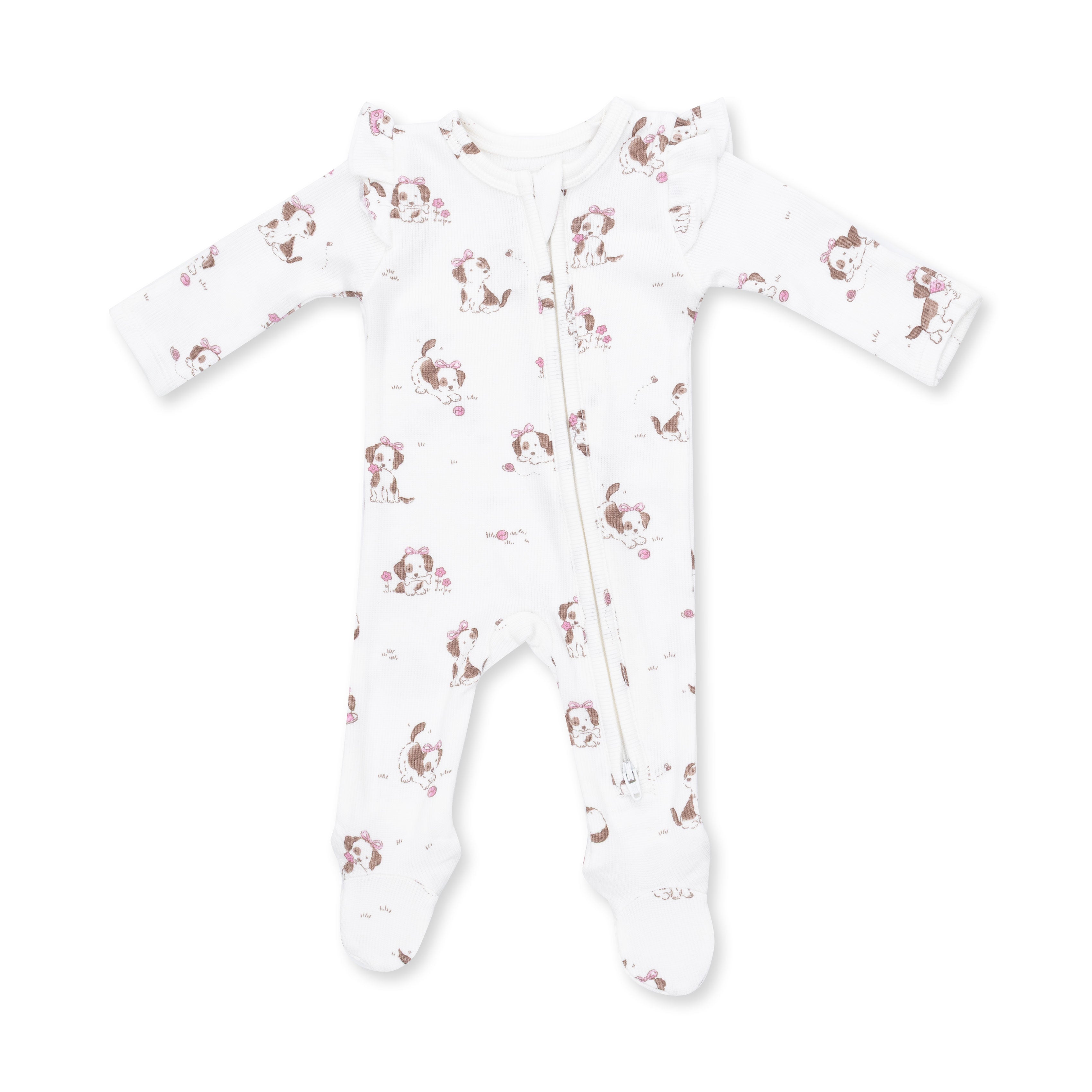 Angel Dear Explorer Puppy Pink 2 Way Ruffle Sleeve Zipper Footie