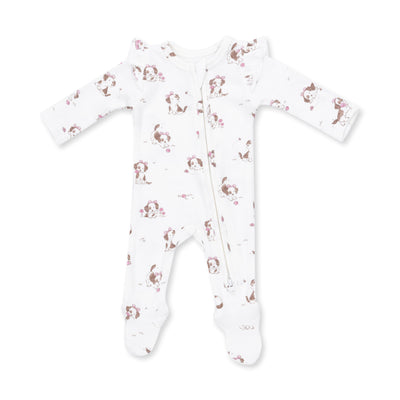 Angel Dear Explorer Puppy Pink 2 Way Ruffle Sleeve Zipper Footie