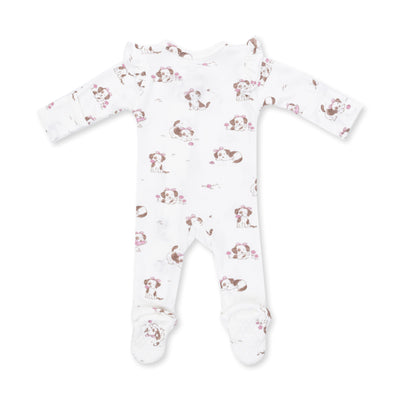 Angel Dear Explorer Puppy Pink 2 Way Ruffle Sleeve Zipper Footie