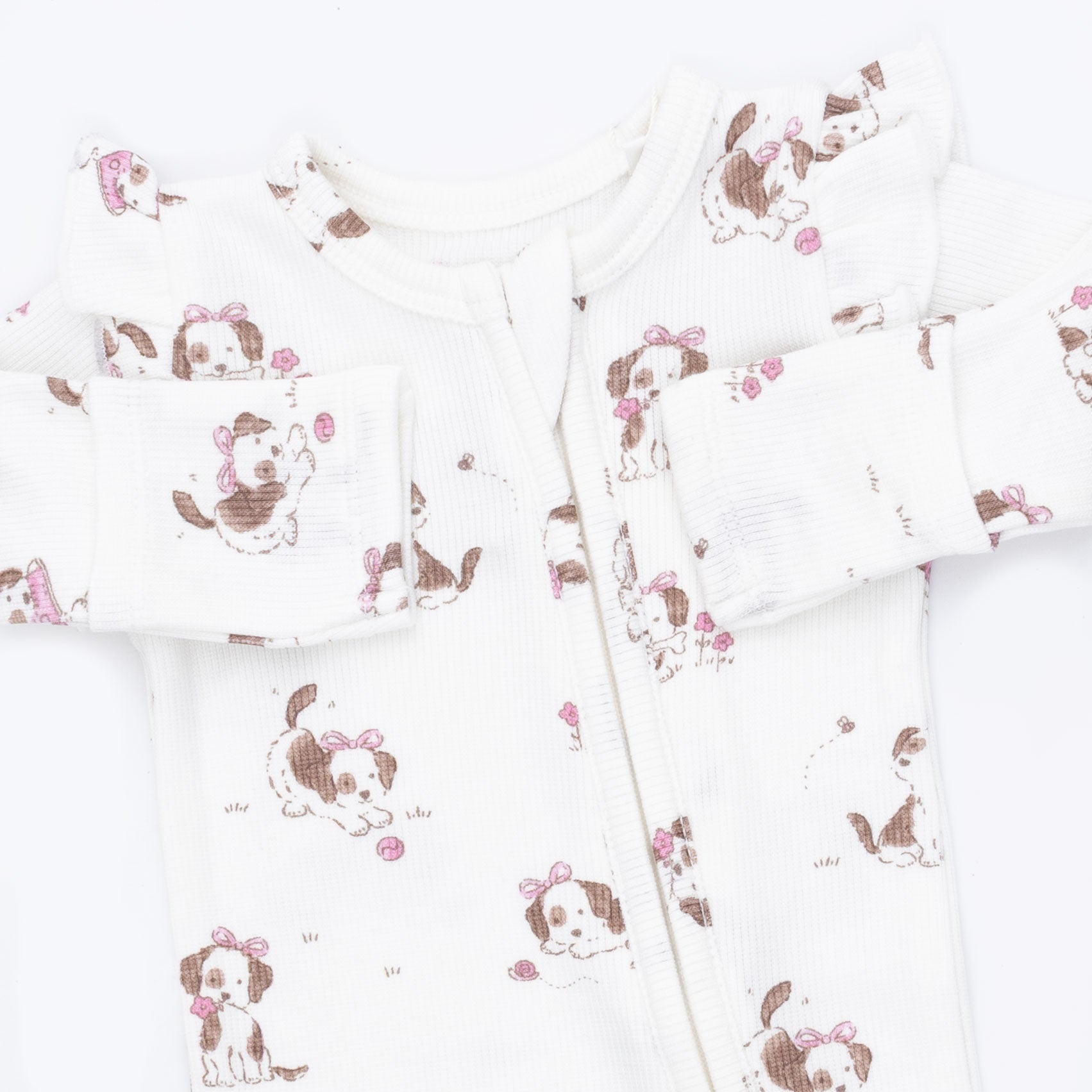 Angel Dear Explorer Puppy Pink 2 Way Ruffle Sleeve Zipper Footie