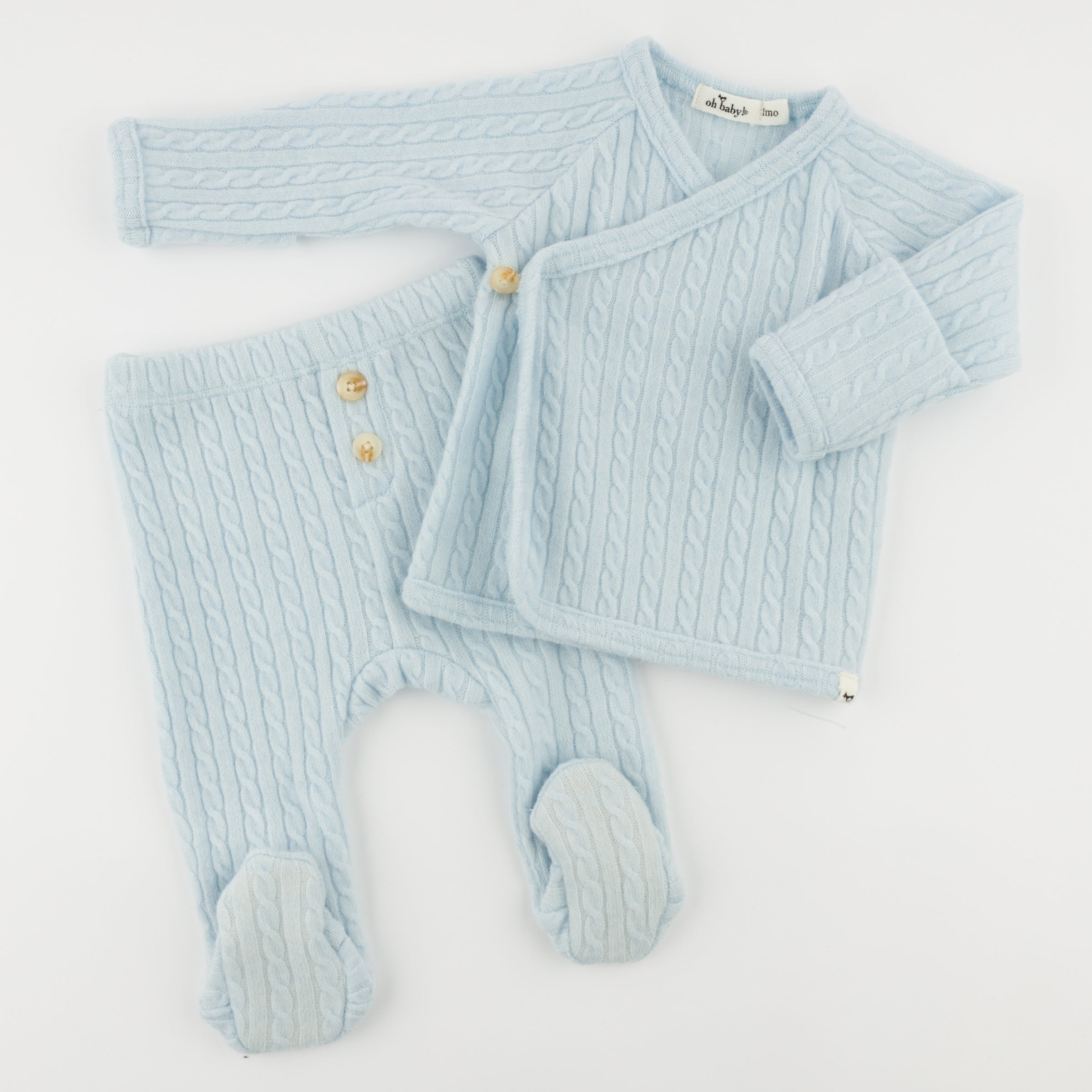 Cable Knit Kimono Set - Sky Blue