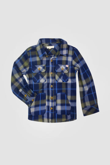 Snow Fleece Shirt - Olive & Navy Plaid - Twinkle Twinkle Little One