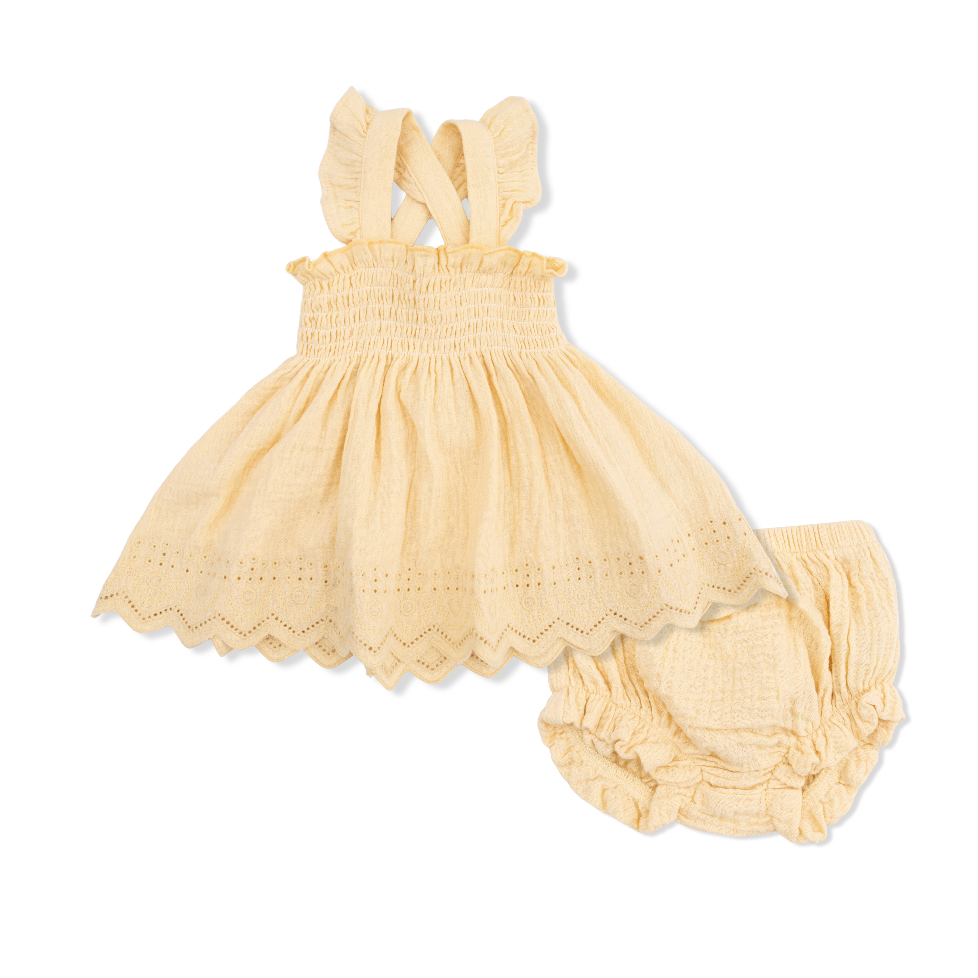 Smocked Top With Bloomer - Solid Muslin Italian Straw