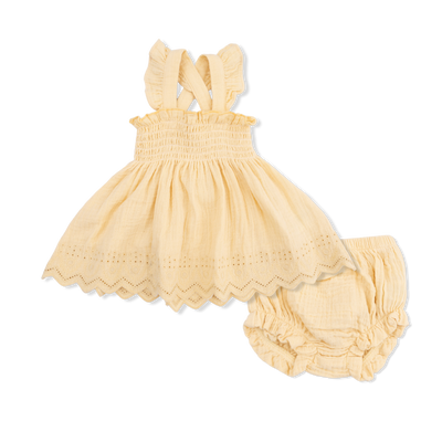 Smocked Top With Bloomer - Solid Muslin Italian Straw