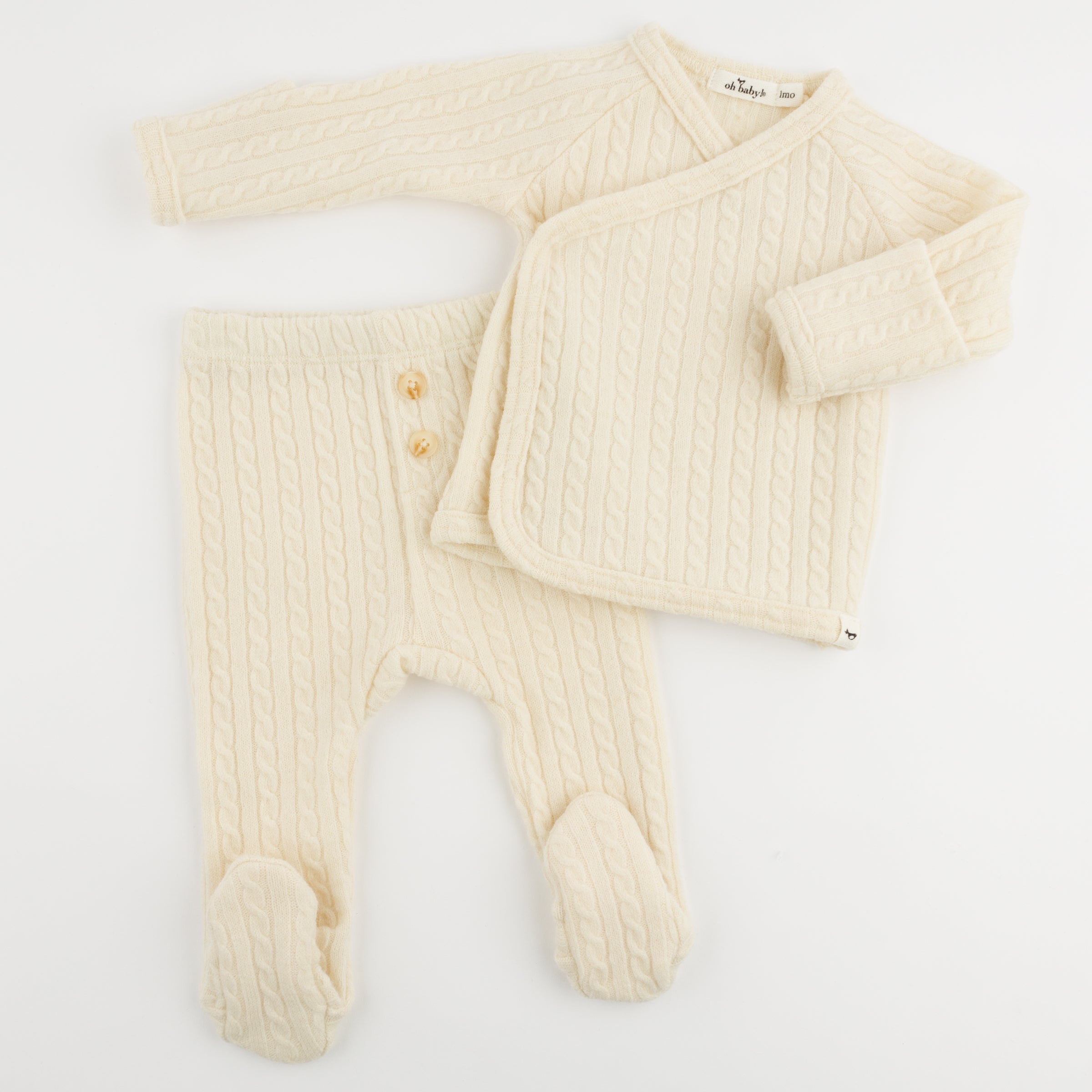 Cable Knit Kimono Set - Natural