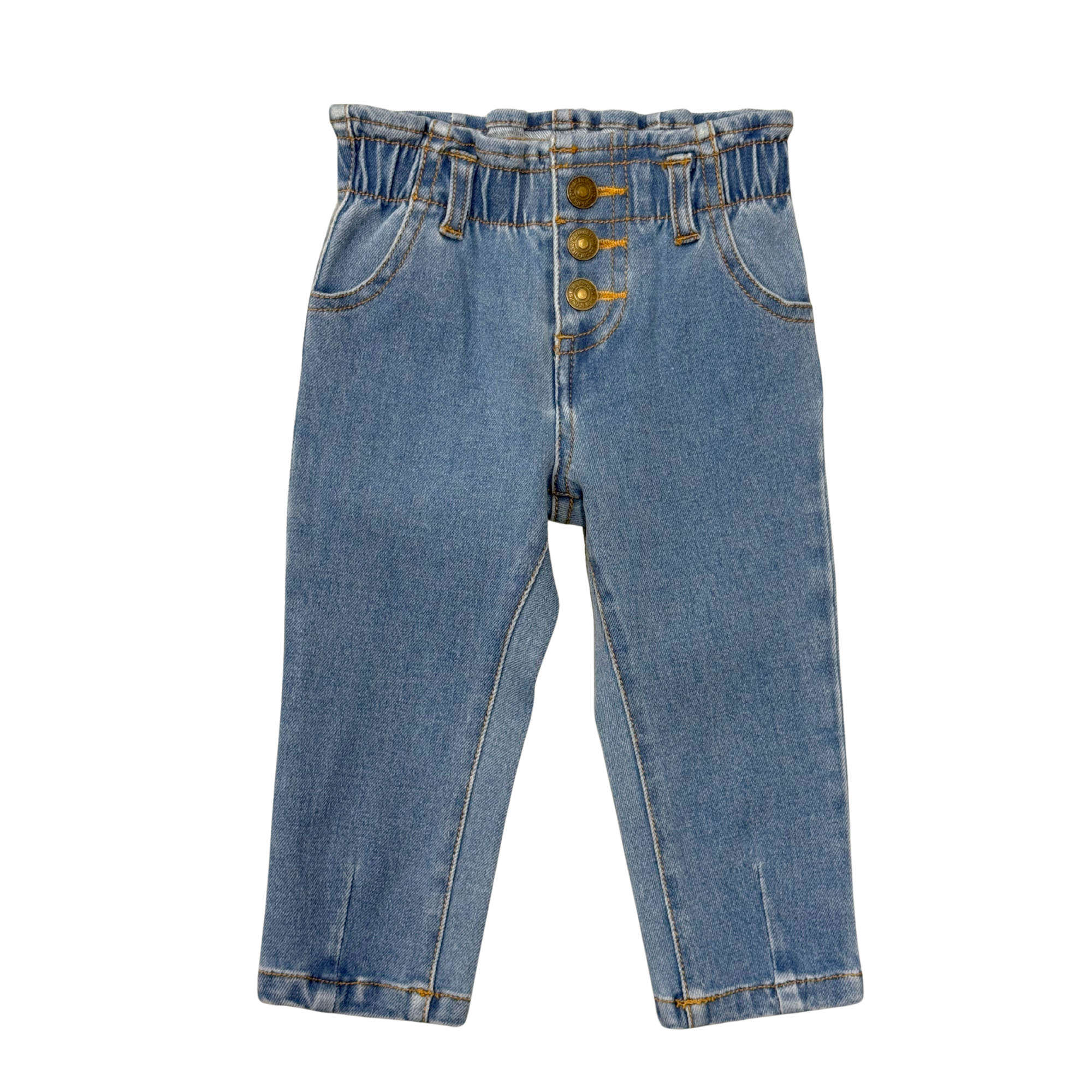 Mid Wash Denim Paperbag Denim Pant