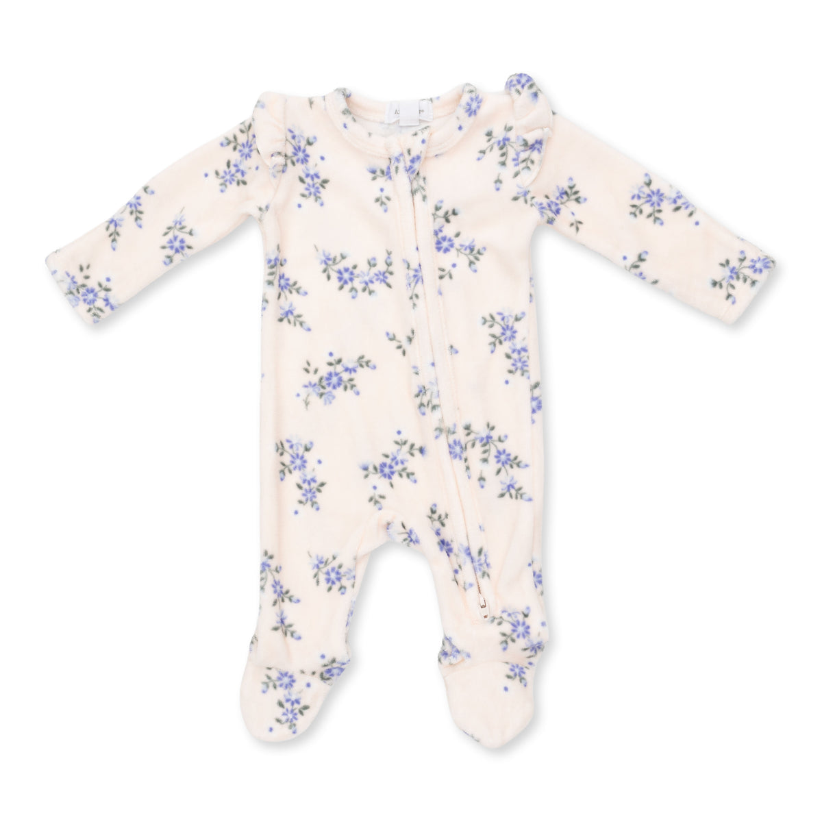 Angel Dear Sweet Hanna Floral Velour 2 Way Ruffle Sleeve Zipper Footie