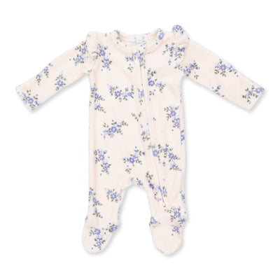 Angel Dear Sweet Hanna Floral Velour 2 Way Ruffle Sleeve Zipper Footie