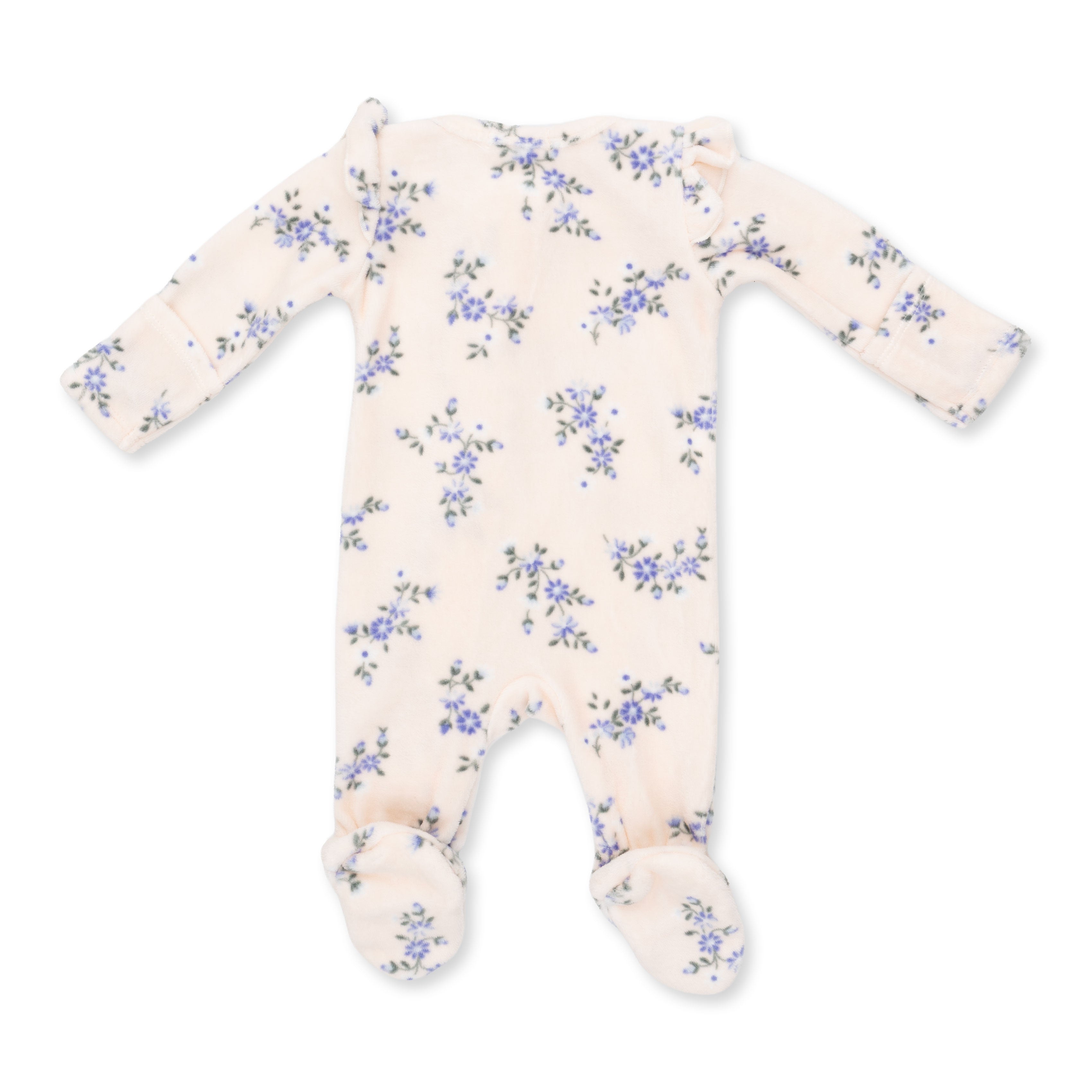Angel Dear Sweet Hanna Floral Velour 2 Way Ruffle Sleeve Zipper Footie