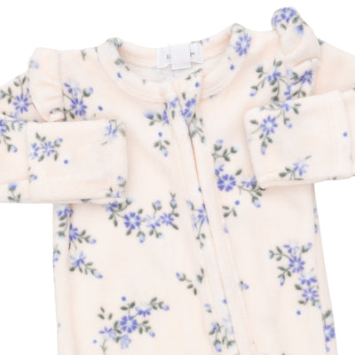 Angel Dear Sweet Hanna Floral Velour 2 Way Ruffle Sleeve Zipper Footie