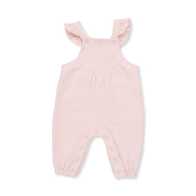Angel Dear Solid Veiled Pink Ruffle V-Overalls & Bows and Hearts Long Sleeve Lettuce Edge Tunic Top Set