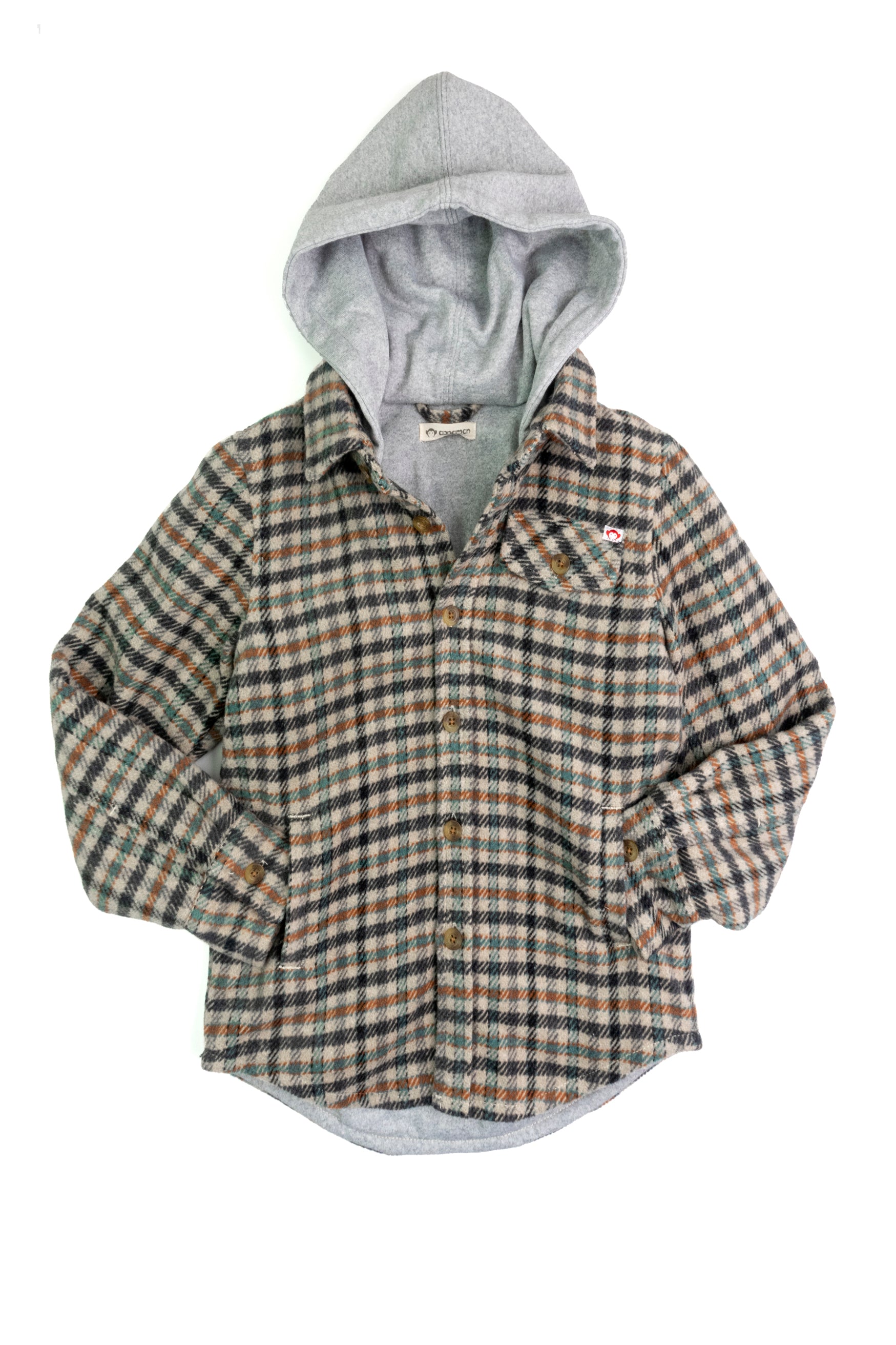 Glen Hooded Shirt - Beige/Teal Check