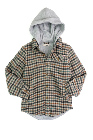 Glen Hooded Shirt - Beige/Teal Check - Twinkle Twinkle Little One