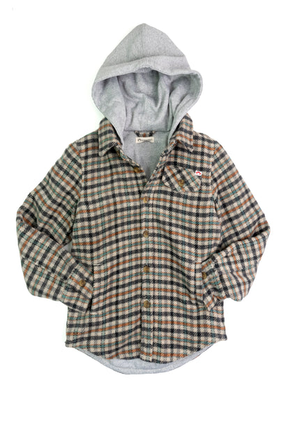 Glen Hooded Shirt - Beige/Teal Check - Twinkle Twinkle Little One