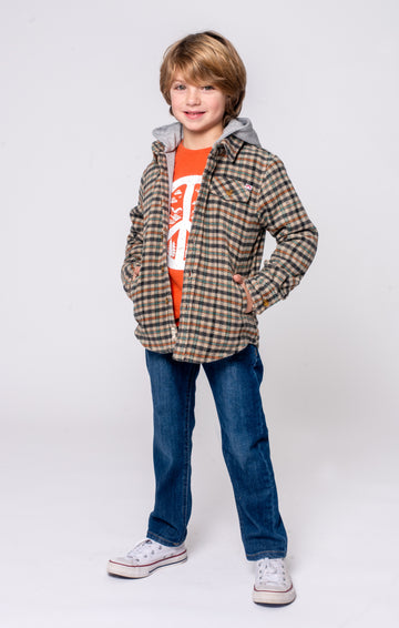 Glen Hooded Shirt - Beige/Teal Check - Twinkle Twinkle Little One