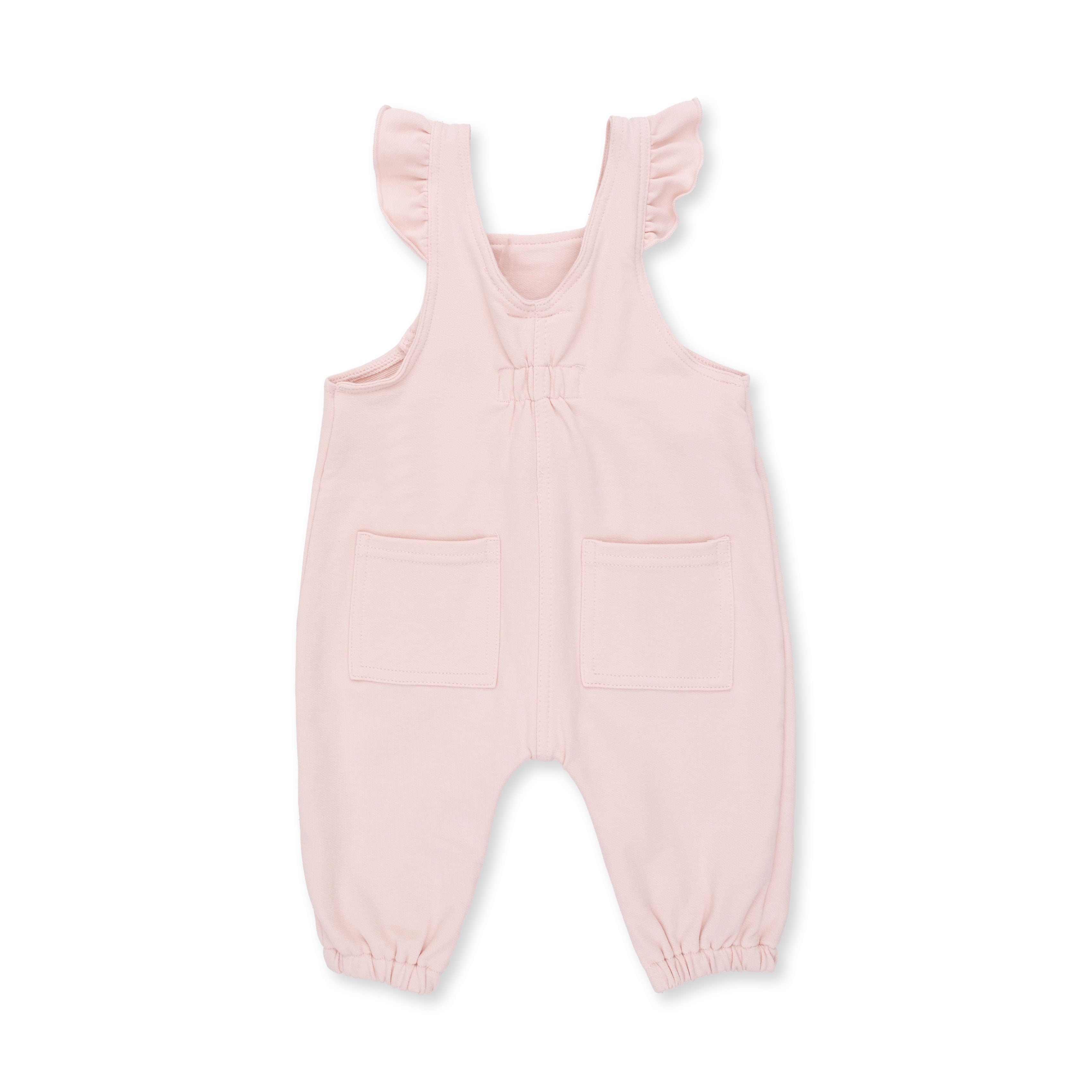 Angel Dear Solid Veiled Pink Ruffle V-Overalls & Bows and Hearts Long Sleeve Lettuce Edge Tunic Top Set