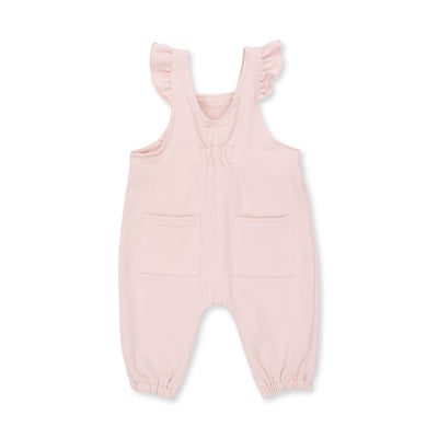 Angel Dear Solid Veiled Pink Ruffle V-Overalls & Bows and Hearts Long Sleeve Lettuce Edge Tunic Top Set