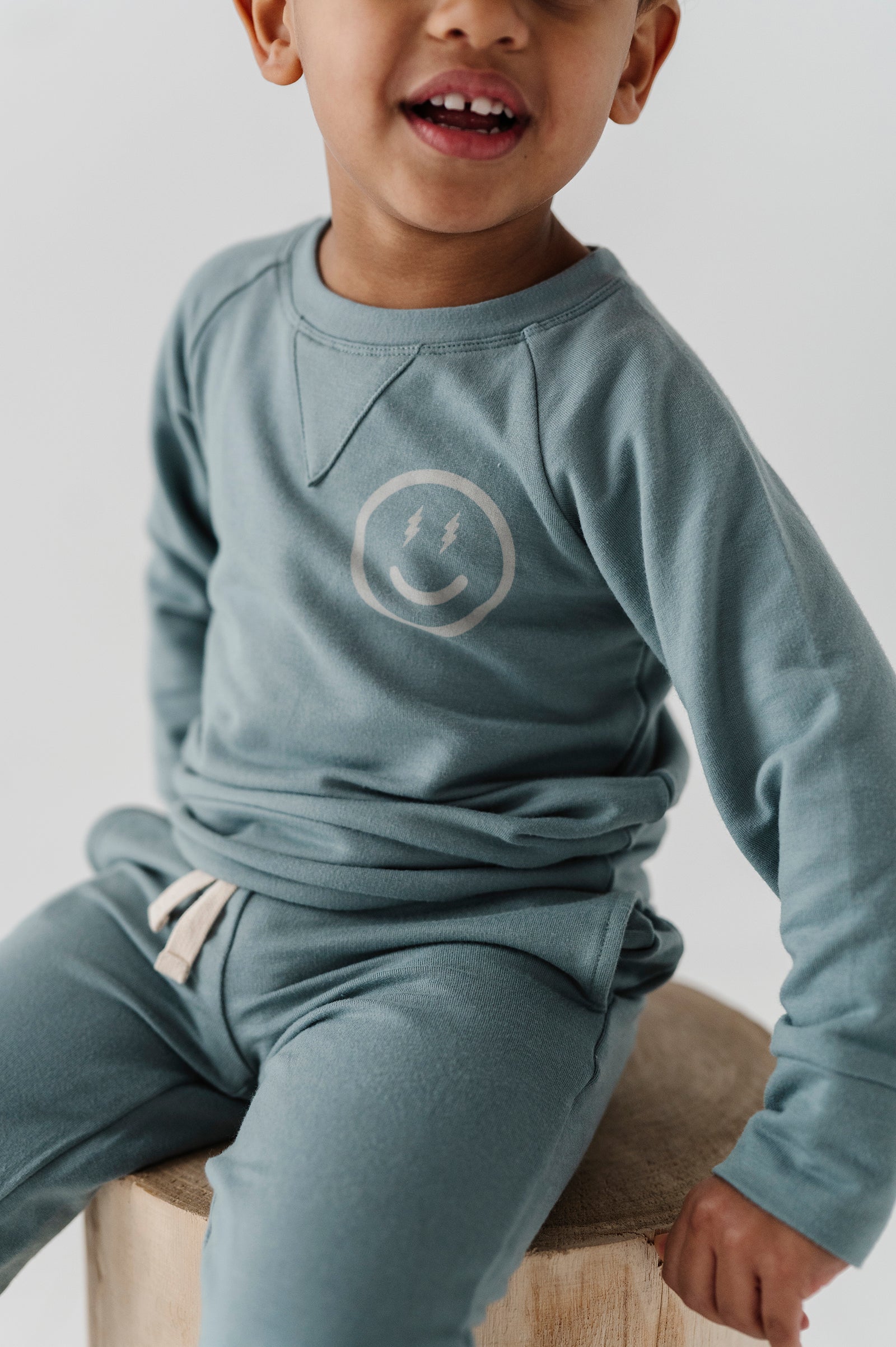 Smile Raglan Sweatshirt & Jogger Set - Storm