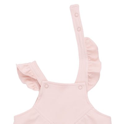 Angel Dear Solid Veiled Pink Ruffle V-Overalls & Bows and Hearts Long Sleeve Lettuce Edge Tunic Top Set