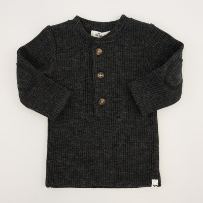 Charcoal Pepper Sweater Knit Elbow Patch Henley & Side Pocket Pants Camel Scottish Plaid Set - Twinkle Twinkle Little One