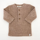 Mushroom Heather Sweater Knit Elbow Patch Henley & Pocket Trouser Coal Scottish Plaid Set - Twinkle Twinkle Little One