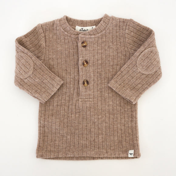 Mushroom Heather Sweater Knit Elbow Patch Henley & Pocket Trouser Coal Scottish Plaid Set - Twinkle Twinkle Little One
