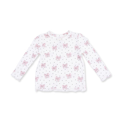 Angel Dear Solid Veiled Pink Ruffle V-Overalls & Bows and Hearts Long Sleeve Lettuce Edge Tunic Top Set