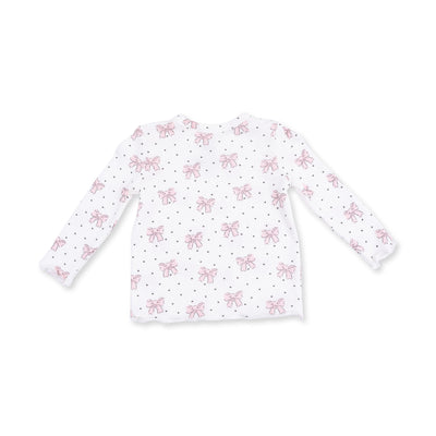 Angel Dear Solid Veiled Pink Ruffle V-Overalls & Bows and Hearts Long Sleeve Lettuce Edge Tunic Top Set