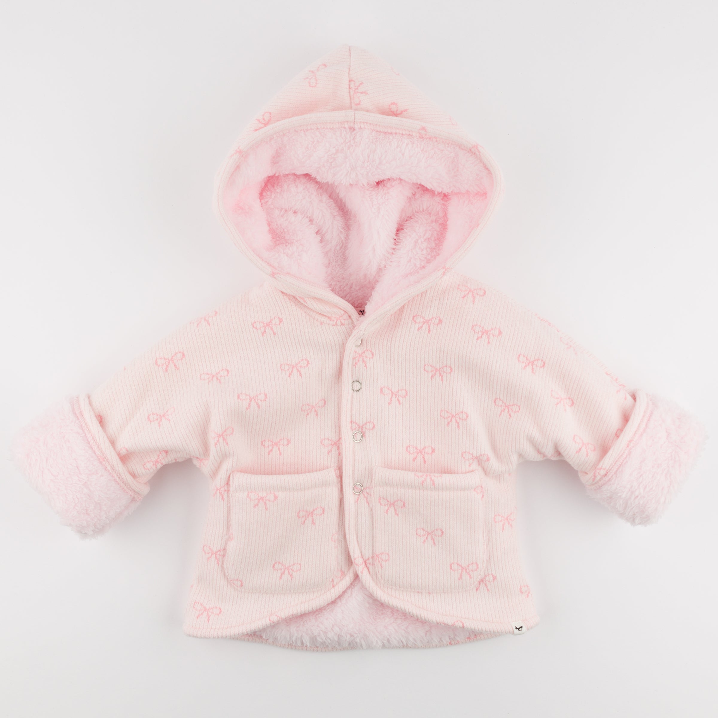 Mini Bows Winter Snowdrift Hoodie Jacket with Pink Lining - Pale Pink - Twinkle Twinkle Little One
