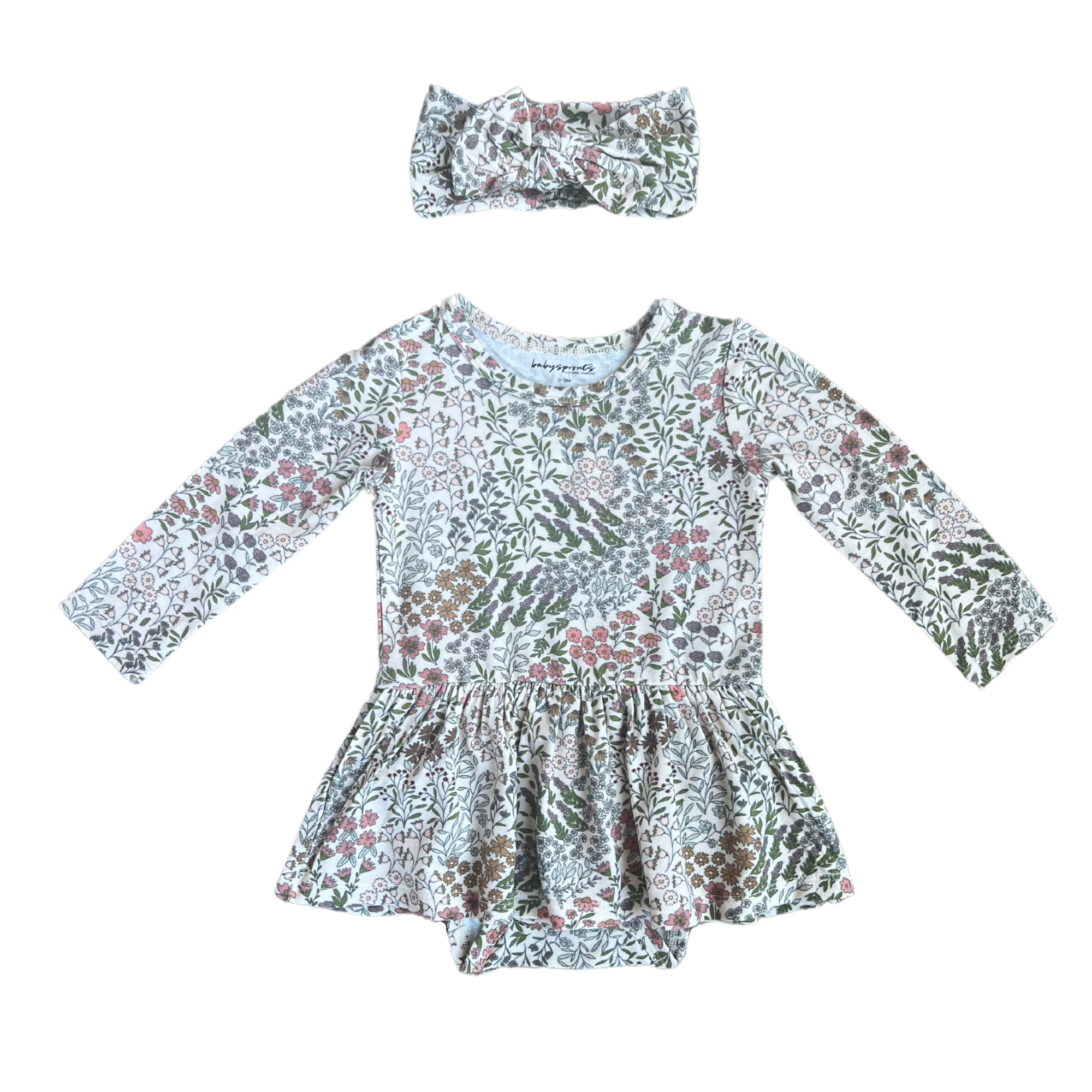 Winter Floral Ruffle Bodysuit Dress Set