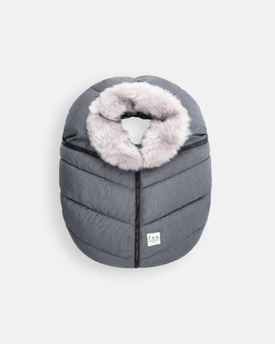 7 A.M. Enfant Car Seat Cocoon - Tundra Heather Grey Dark Faux Fur - Twinkle Twinkle Little One