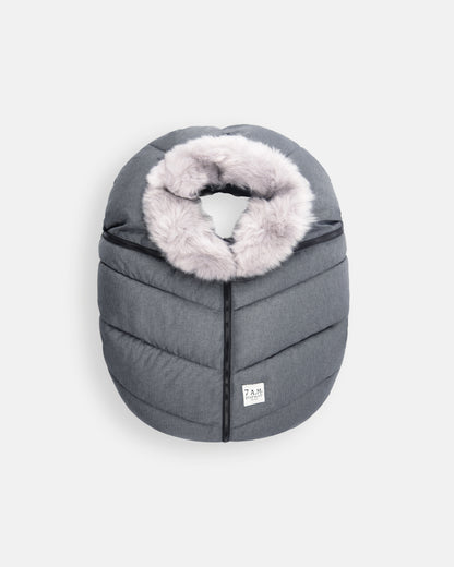 7 A.M. Enfant Car Seat Cocoon - Tundra Heather Grey Dark Faux Fur - Twinkle Twinkle Little One