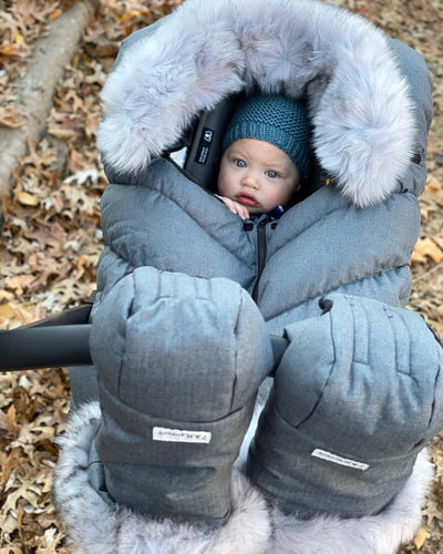 7 A.M. Enfant Car Seat Cocoon - Tundra Heather Grey Dark Faux Fur - Twinkle Twinkle Little One