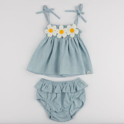 Gidget Lyocell Denim Sunsuit Set-Light Wash - Twinkle Twinkle Little One